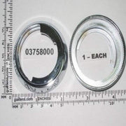 Chrome stop ring with part number 03758000 shown from top and bottom views next to measurement ruler.