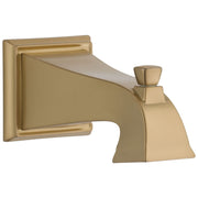 Champagne bronze tub spout with curved tapered spout and square wall-mounted escutcheon plate.