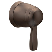 Old World Bronze volume control valve trim with spherical knob and lever handle.