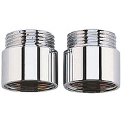 Chrome plated 3/4" threaded extension couplings with male and female connectors shown front and side views.