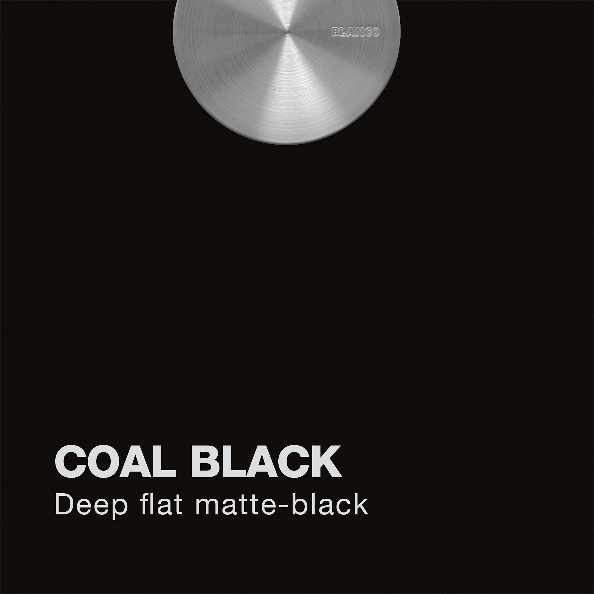 Top-down view of coal black double sink basin with brushed metal finish and low divider.