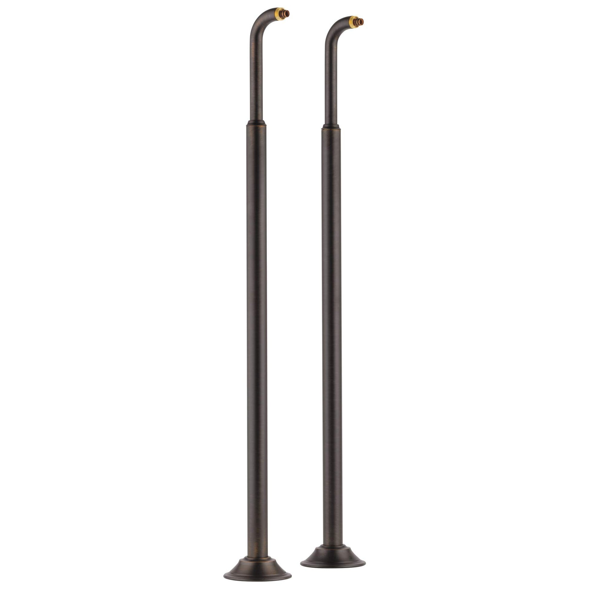 Two Venetian bronze curved risers with brass connectors at top and suction cup bases at bottom.