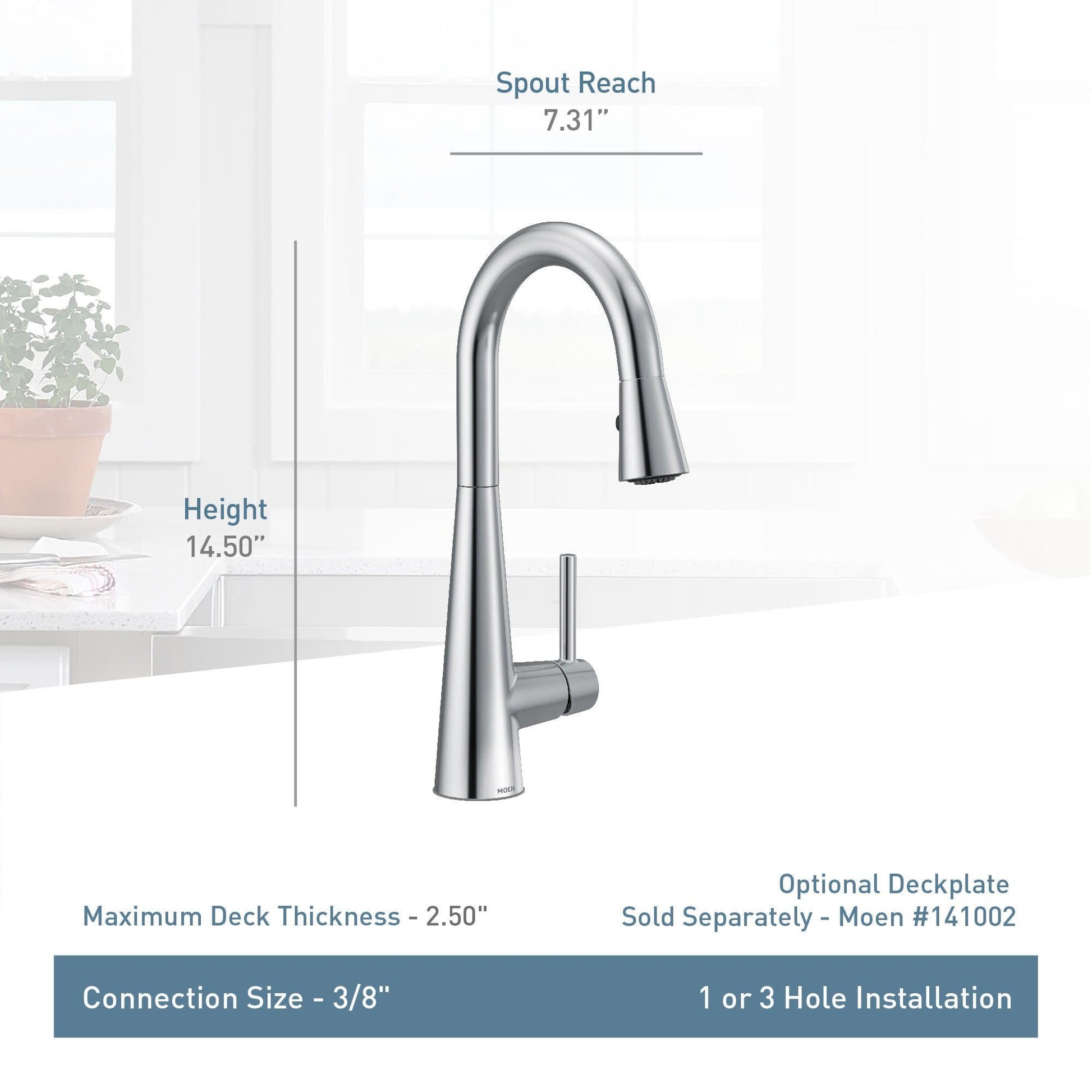 Stainless steel pulldown kitchen faucet with high arc spout, single handle, 14.50" height, 7.31" reach.