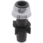Chrome spray support assembly with threaded black pipe fitting and rubber seal ring.