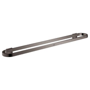 Dark gray metal towel bar with curved end supports and horizontal rail design.