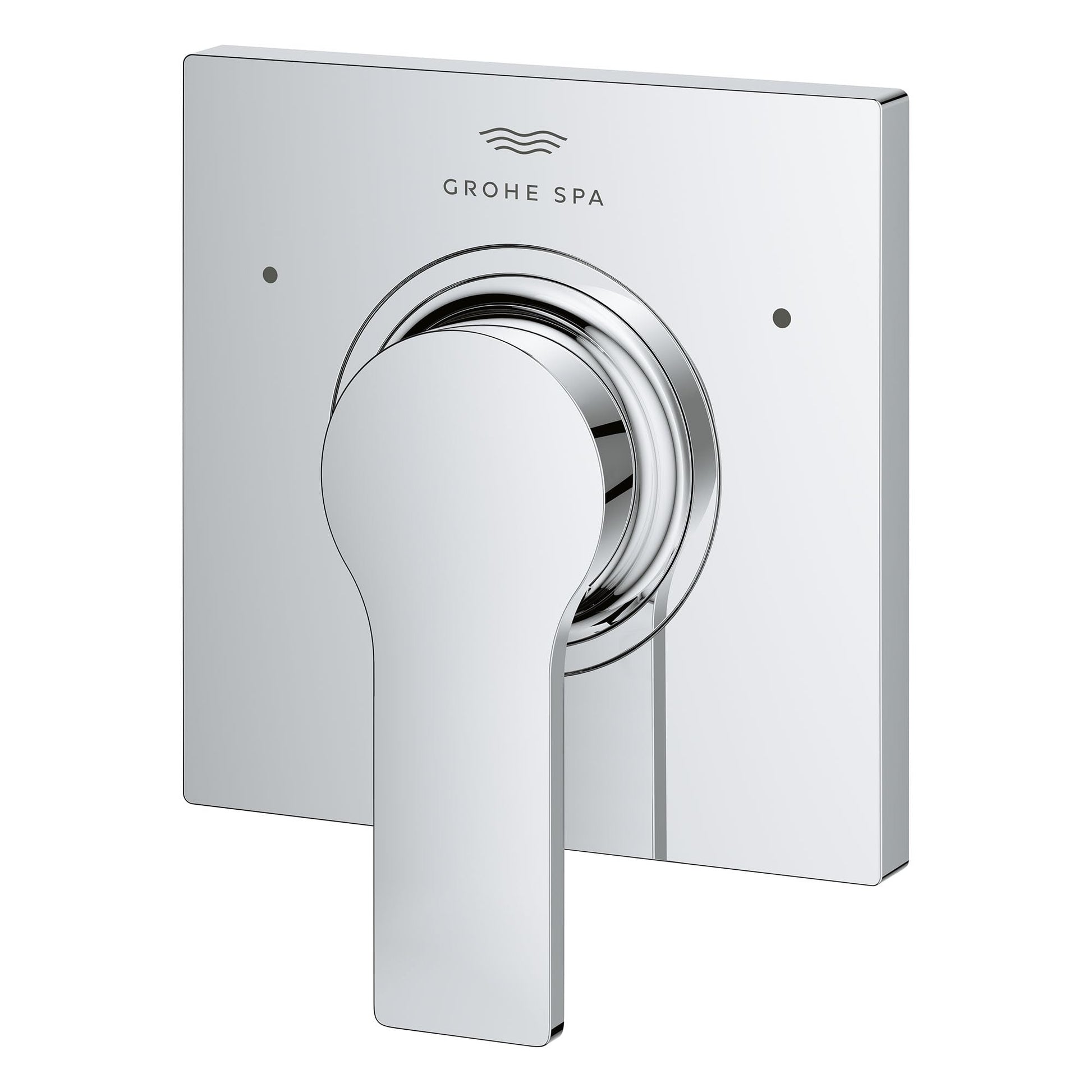 Grohe Allure brushed nickel 3-way diverter valve trim with lever handle and square backplate.