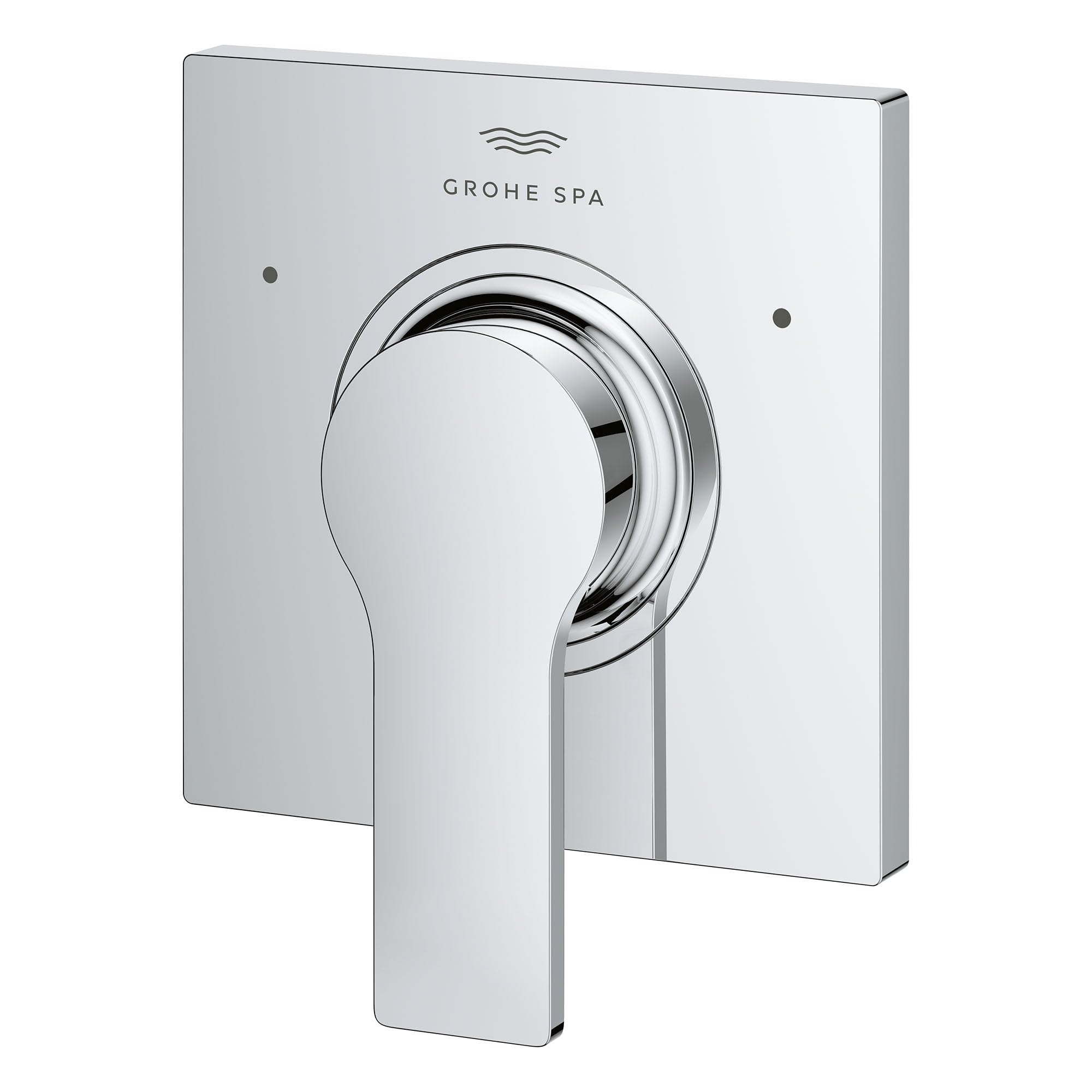 Grohe Allure chrome 3-way diverter valve trim with square backplate and lever handle.