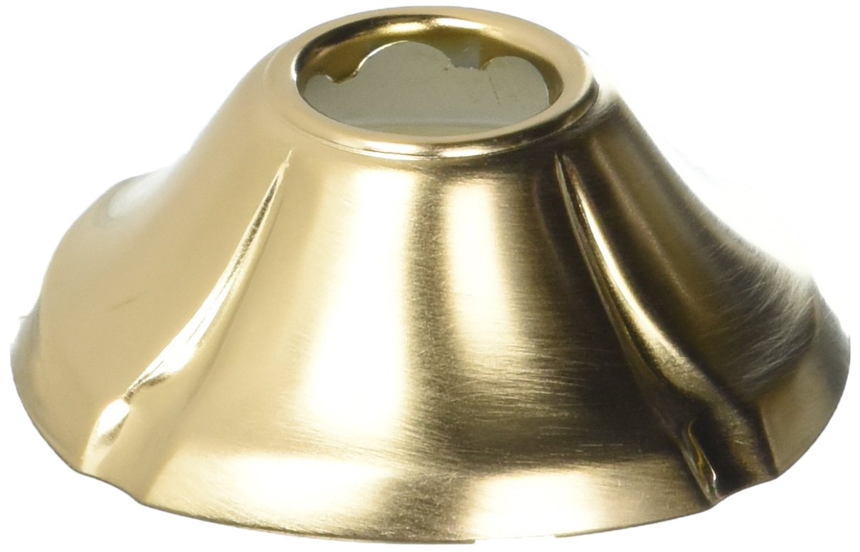 Champagne bronze shower flange with curved cone shape and center opening for pipe connection.