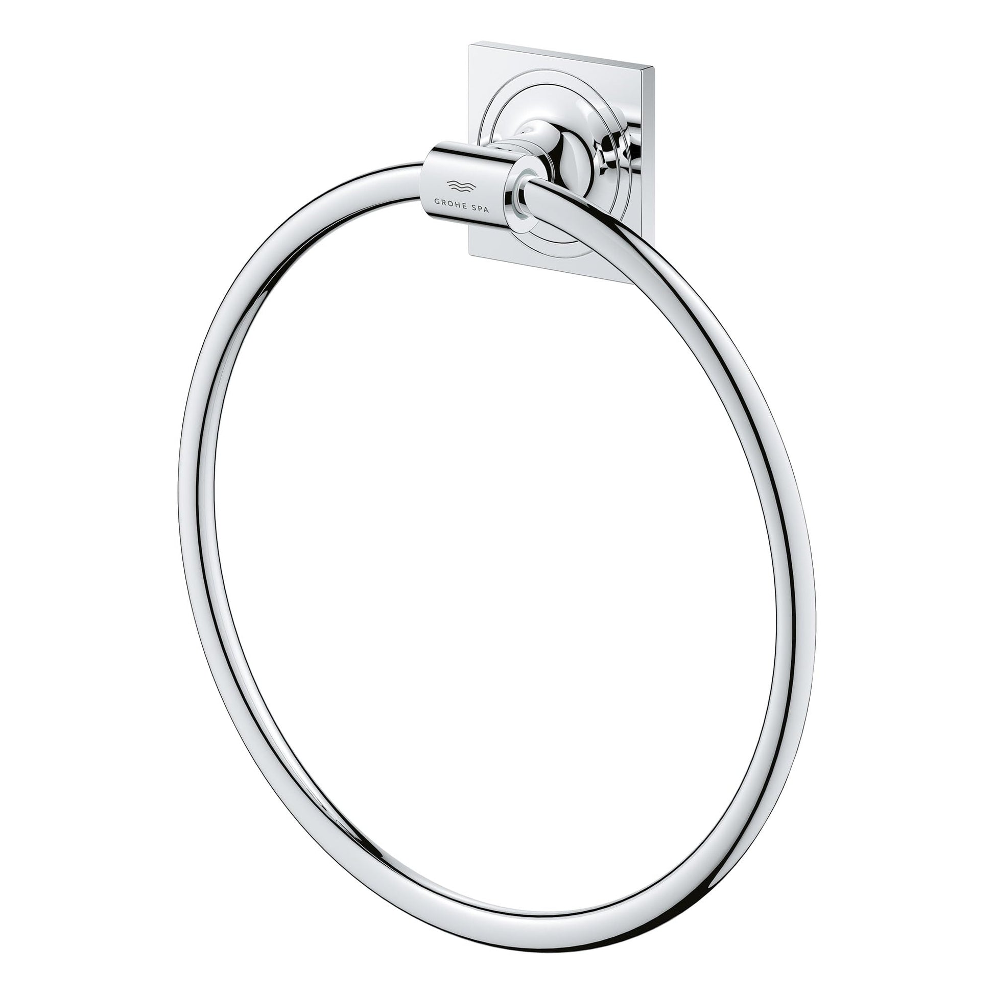 Grohe Allure polished chrome circular towel ring mounted on square wall plate.