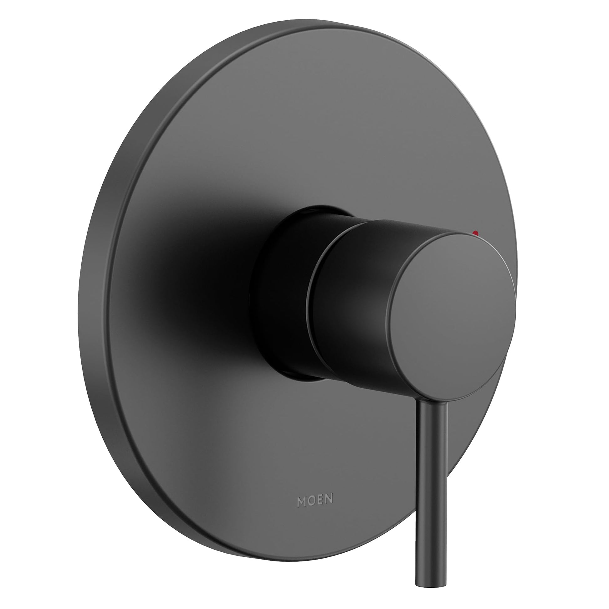 Moen M CORE 2 matte black single-handle shower trim with round escutcheon plate and cylindrical handle.