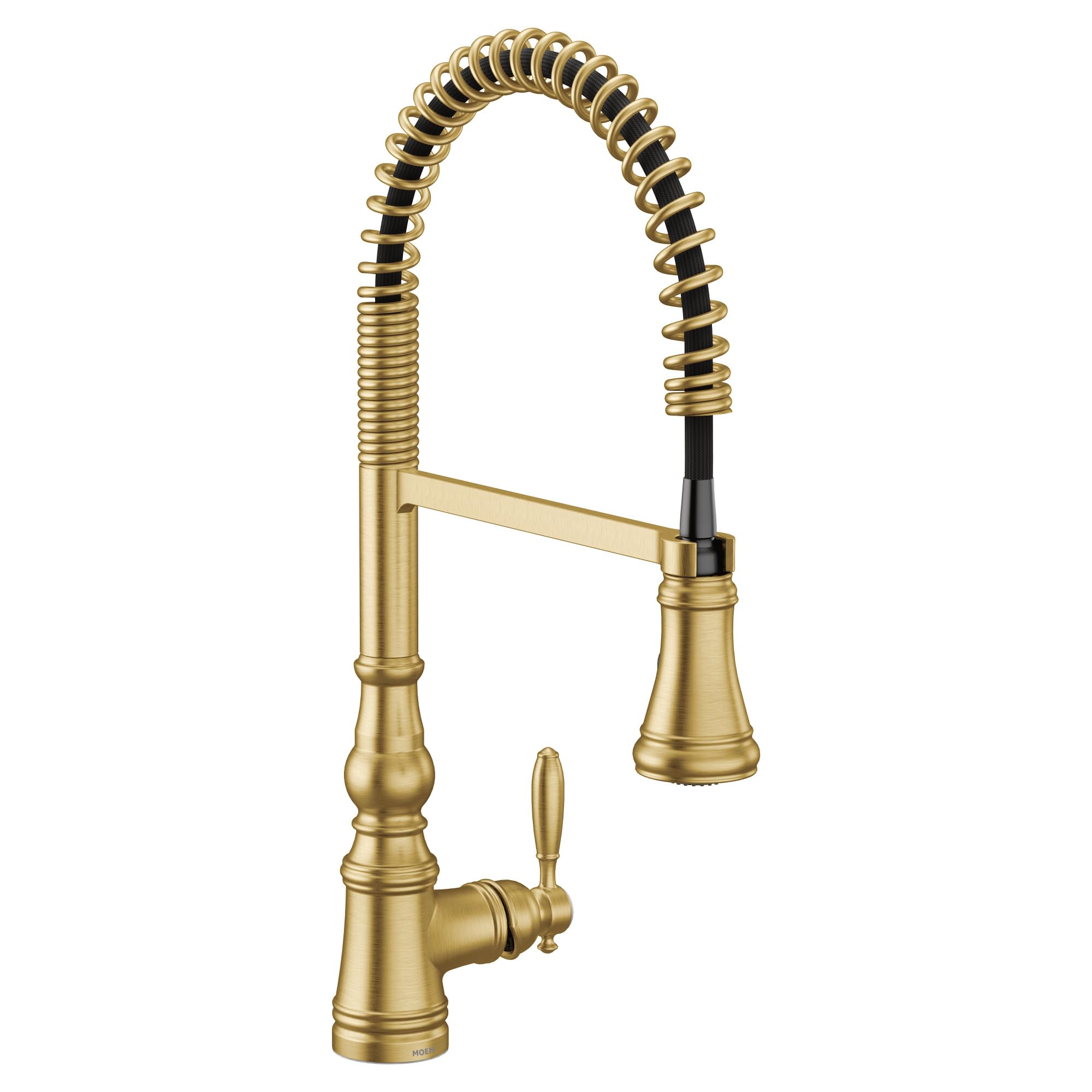 Moen WeymouthBrushed Gold One Handle Pre Rinse Spring Farmhouse Pulldown Kitchen Faucet with Power Boost for a Faster Clean in Brushed Gold - S73104BG