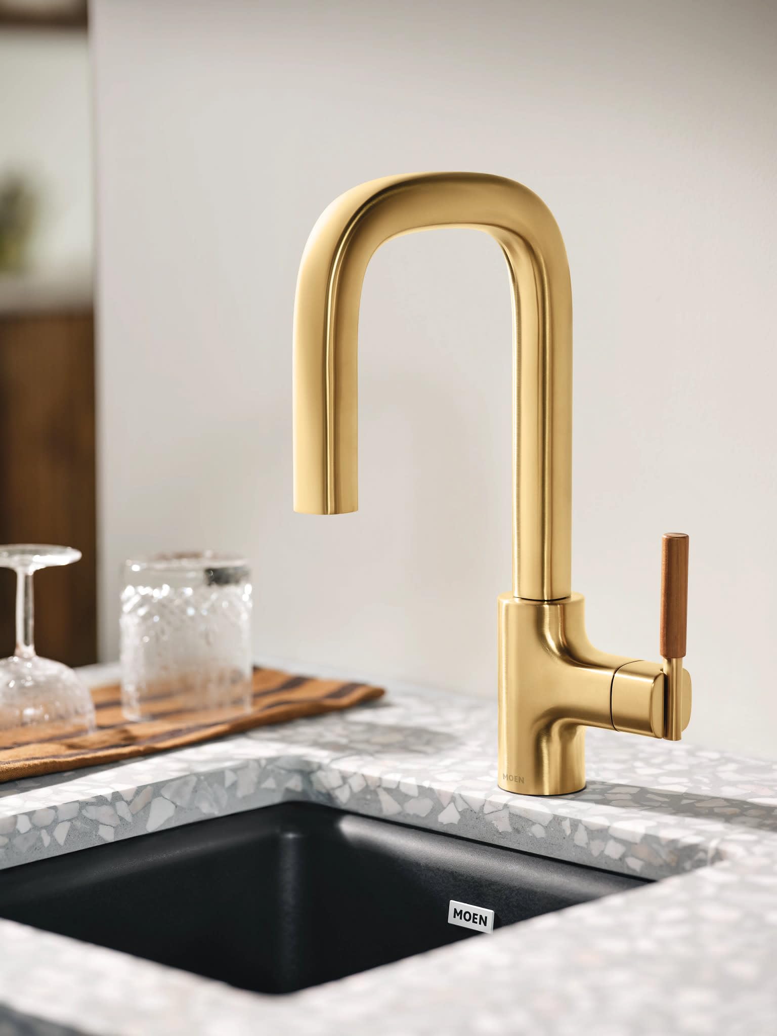 Moen Tenon One Handle Modern Bar Pulldown Faucet in Brushed Gold - S64001BG
