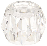 Clear acrylic knob handle with faceted geometric design for tub and shower controls.