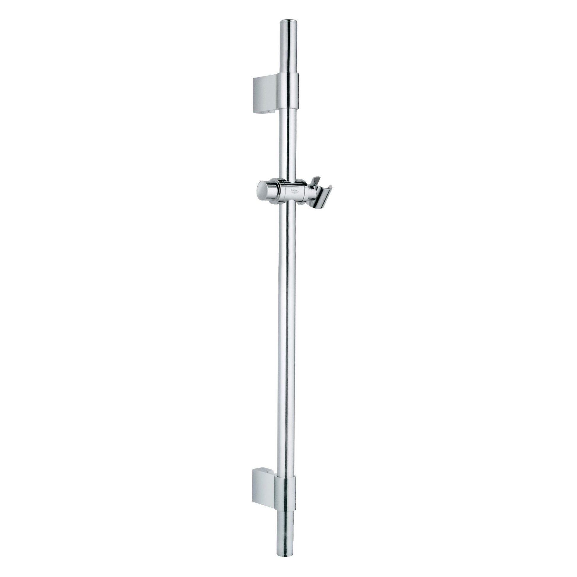 Grohe Rainshower starlight chrome 24-inch vertical shower bar with adjustable hand shower holder and mounting brackets.