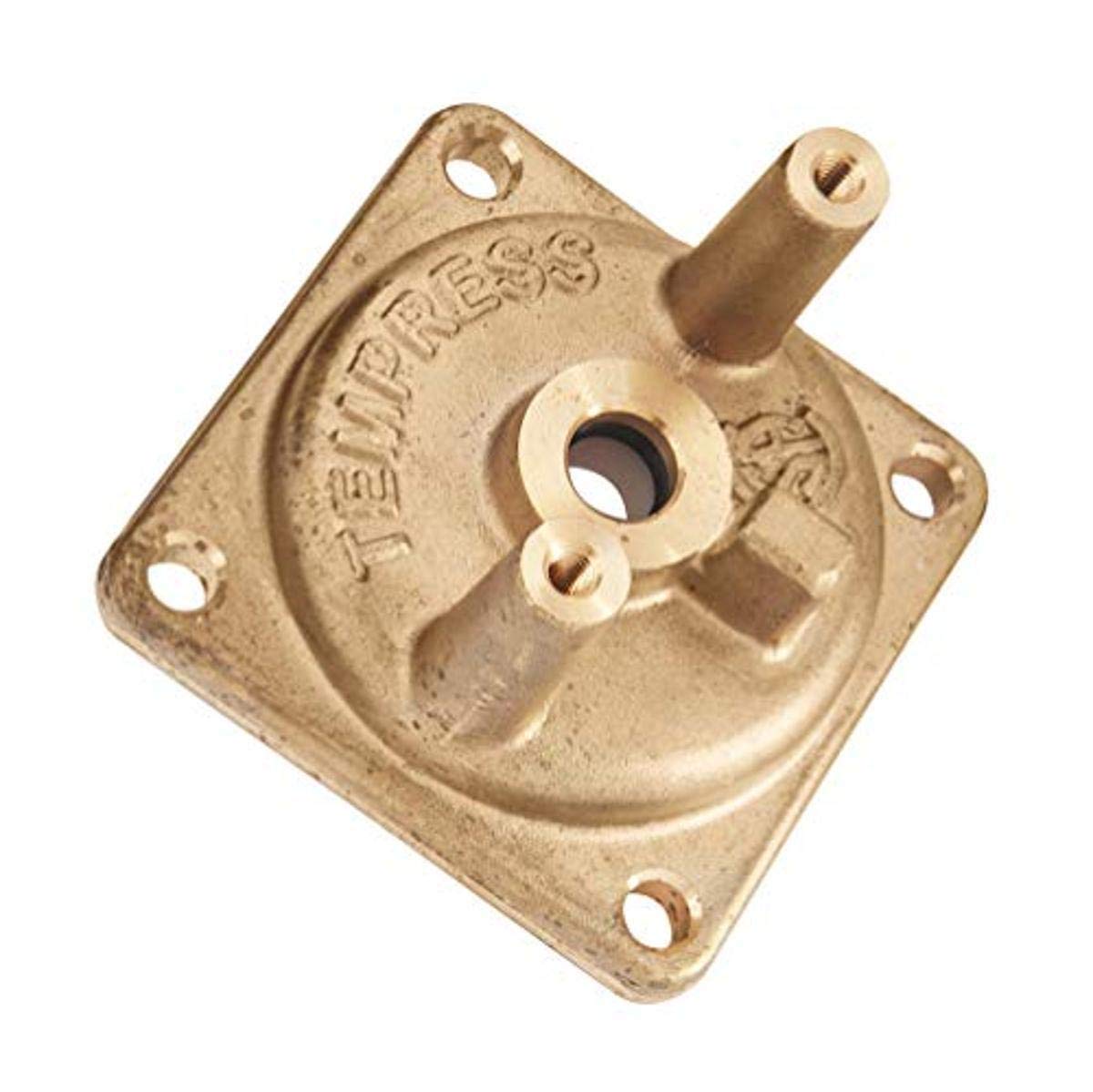 Grohe cartridge cover in brushed nickel finish with mounting holes and central square opening.