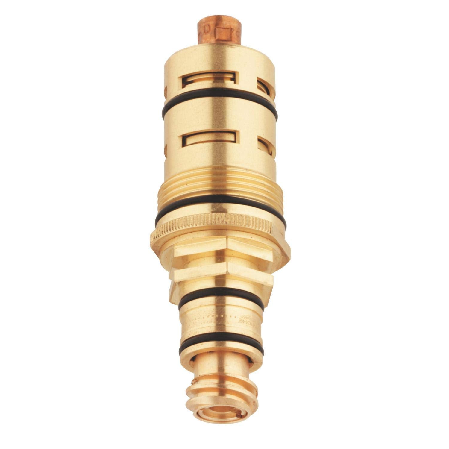 Grohe 47657000 1/2" reversed thermostatic cartridge with brass body and black sealing rings.