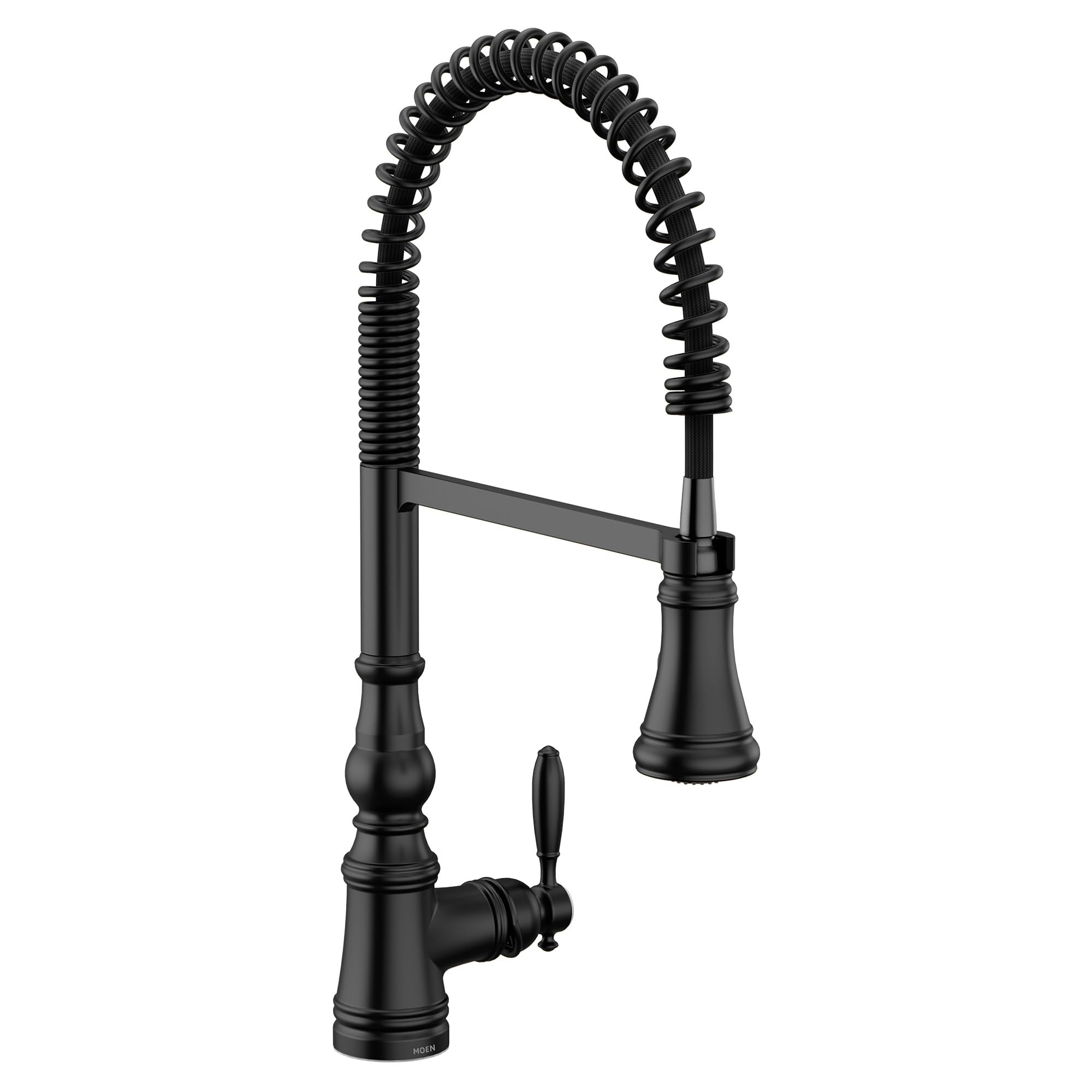 Moen Weymouth One Handle Pre Rinse Spring Pulldown Kitchen Faucet with Power Boost in Matte Black - S73104BL
