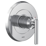 Chrome single-handle shower trim kit with round escutcheon plate and lever handle.