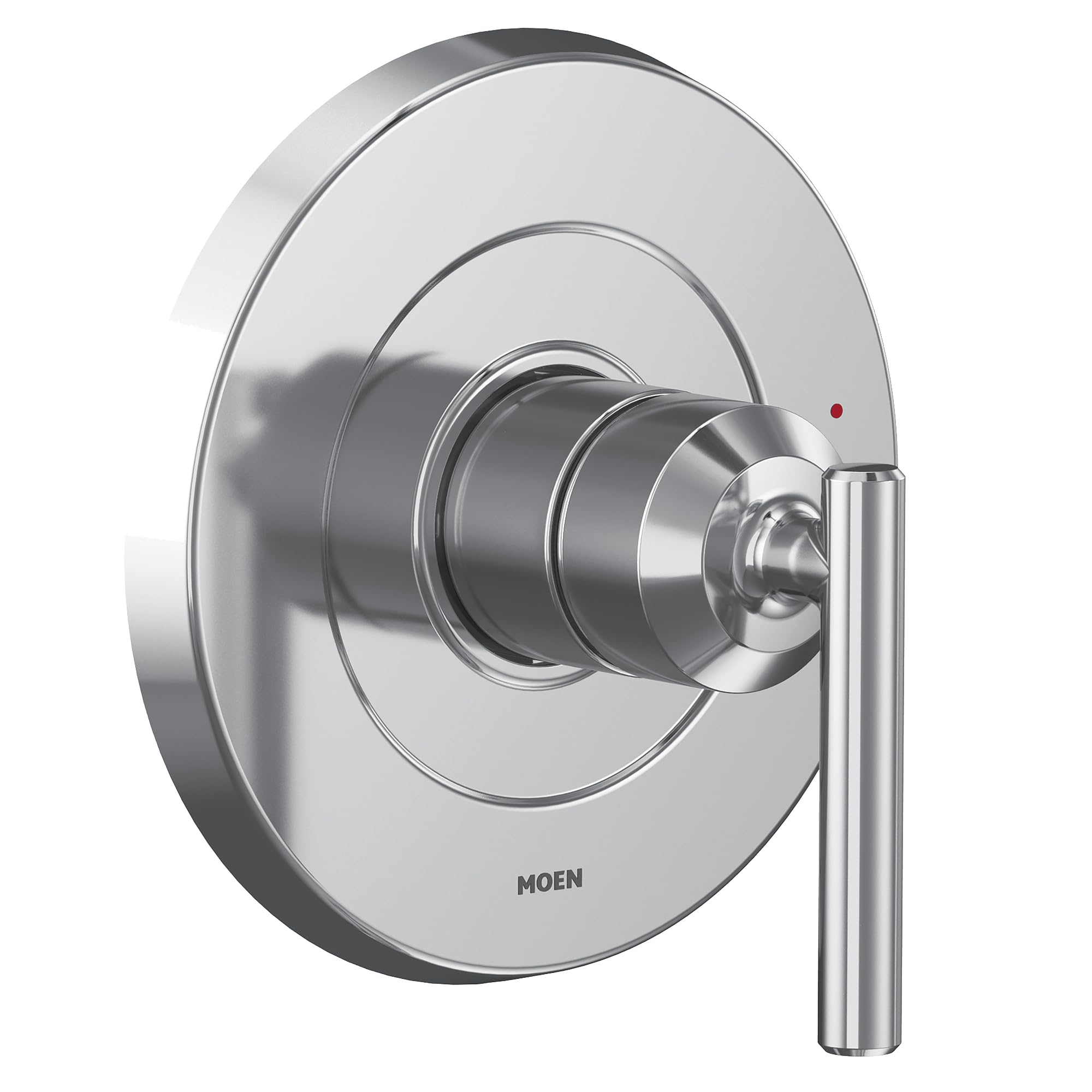 Chrome single-handle shower trim kit with round escutcheon plate and lever handle.