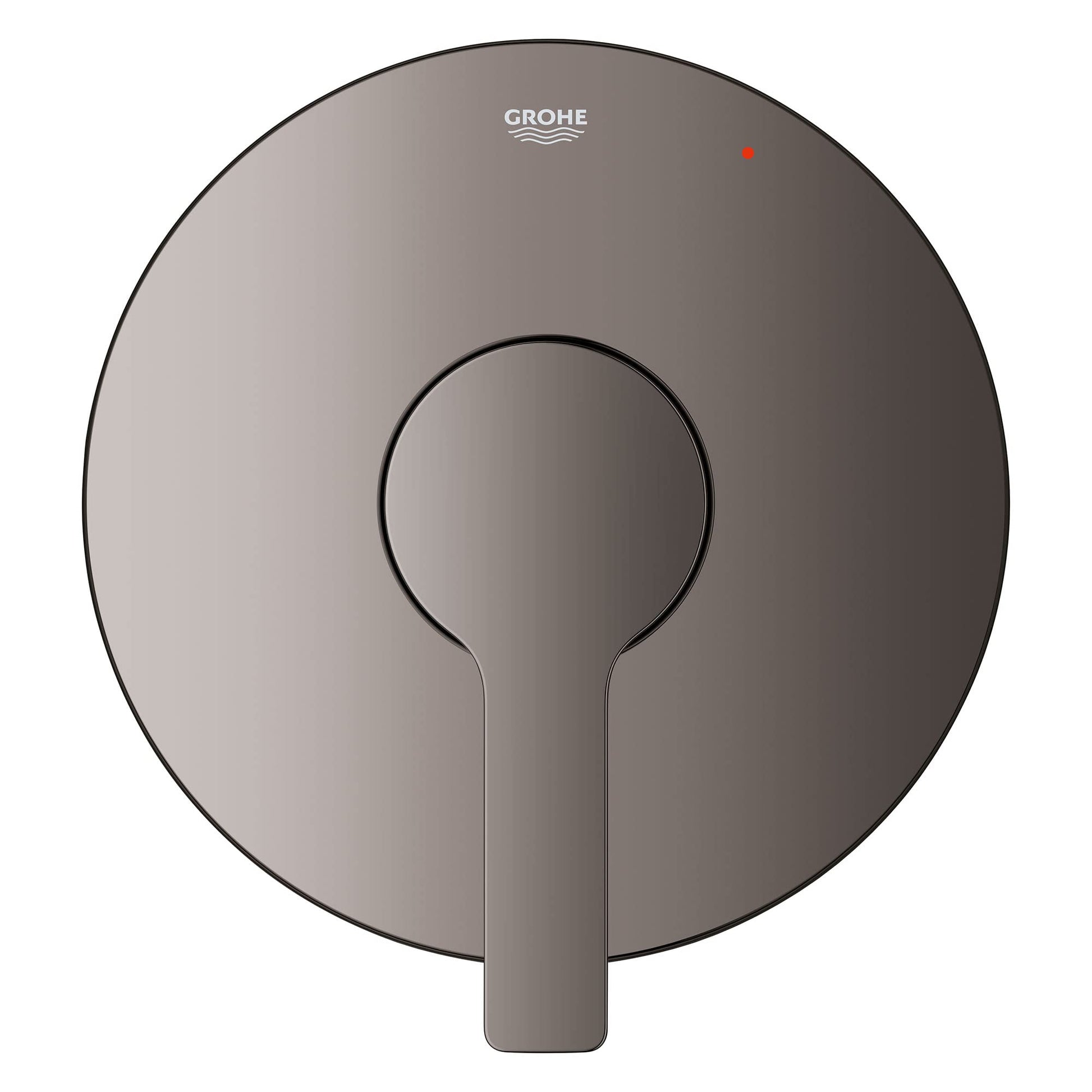Grohe Lineare pressure balance valve trim with circular escutcheon plate and single lever handle in hard graphite finish.
