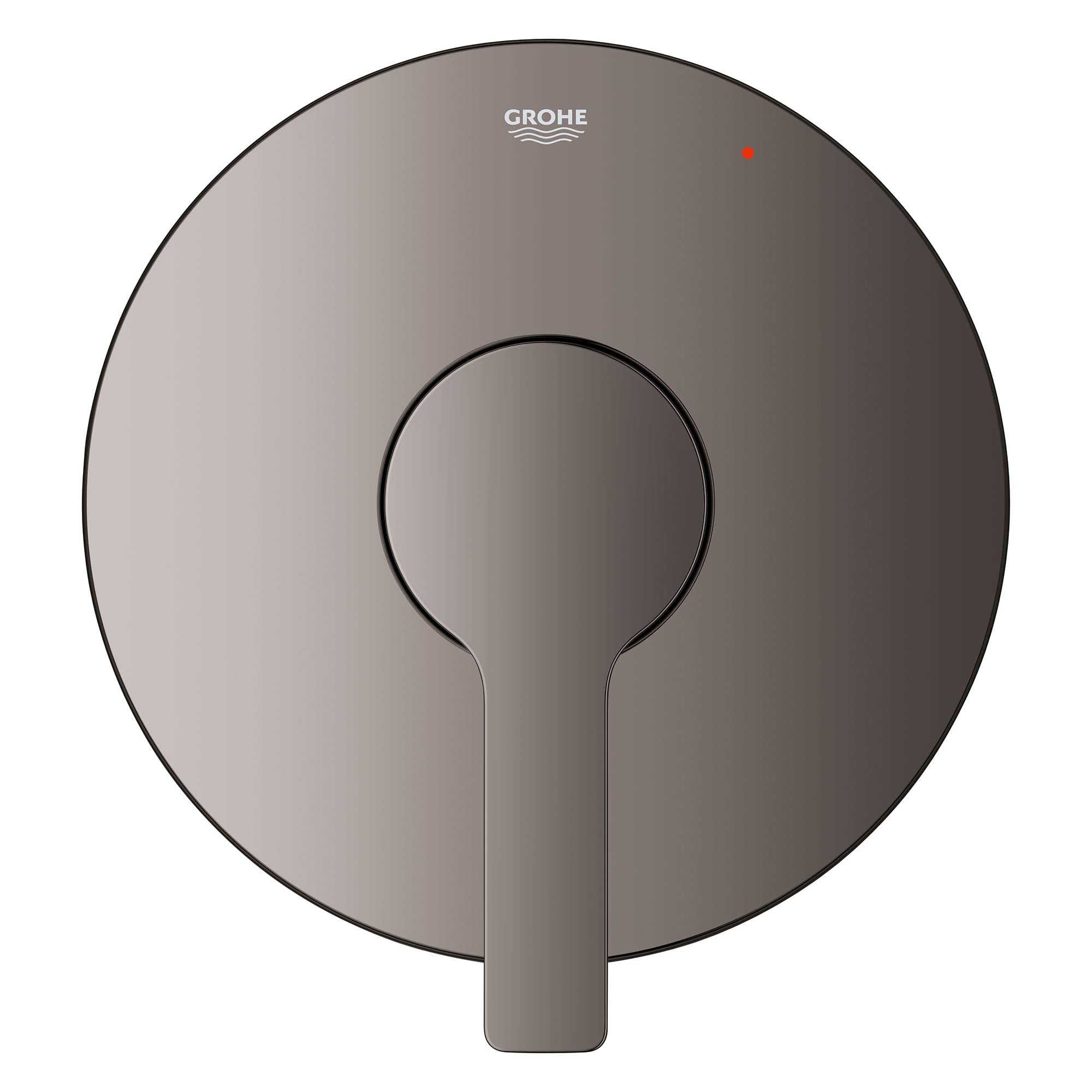 Grohe Lineare pressure balance valve trim with circular escutcheon plate and single lever handle in hard graphite finish.