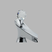 Chrome finial with faceted crystal ball top mounted on curved spout arm.