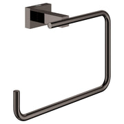 Dark graphite square towel ring with curved tubular design and wall-mounted rectangular backing plate.