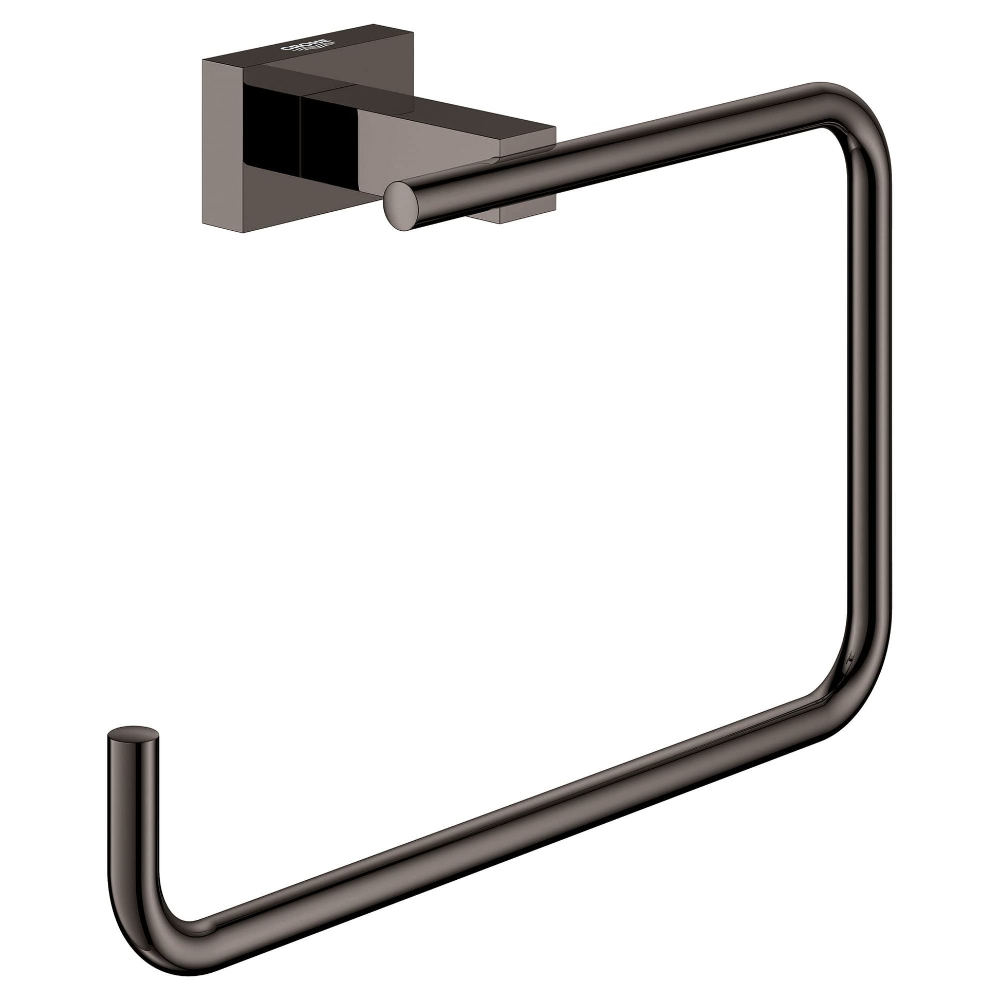 Dark graphite square towel ring with curved tubular design and wall-mounted rectangular backing plate.