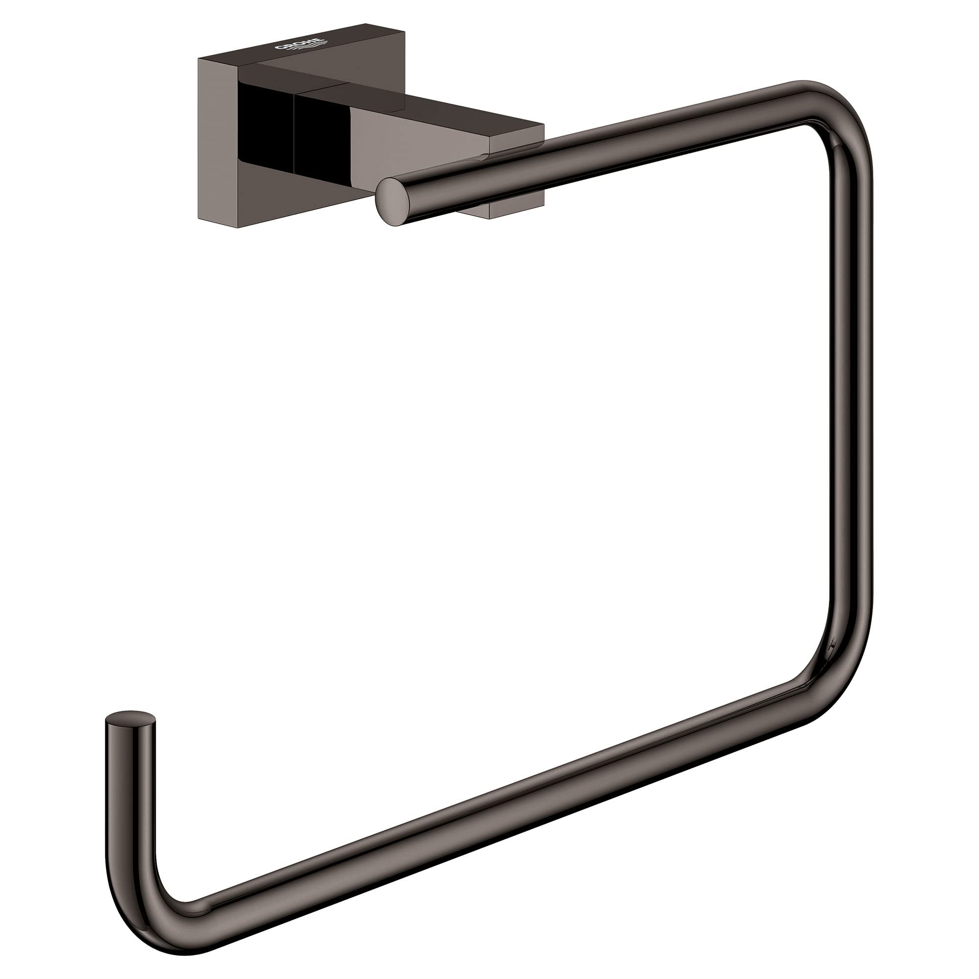 Dark graphite square towel ring with curved tubular design and wall-mounted rectangular backing plate.