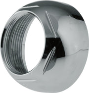 Chrome-finished bonnet nut with internal threads and grooved grip pattern.