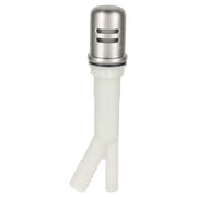 Grohe Supersteel air gap with white plastic body and slotted stainless steel cap for kitchen sink drainage.