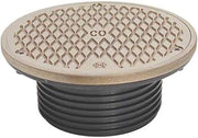 Nickel bronze circular cleanout top with diamond-pattern surface and threaded black base, 4 inch diameter.