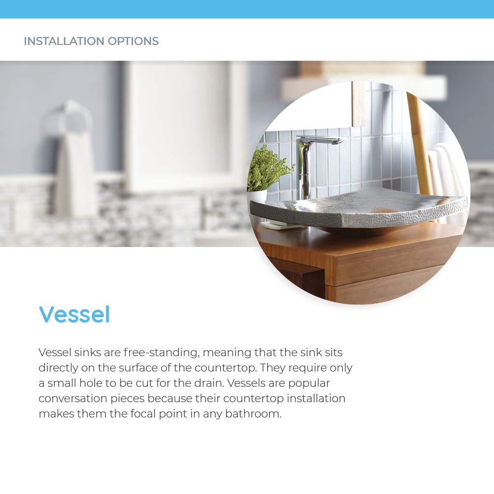 Brushed nickel vessel sink with textured surface mounted on wooden vanity with chrome faucet.