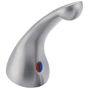 Silver metal lever handle with curved design and red-blue temperature indicator dot.