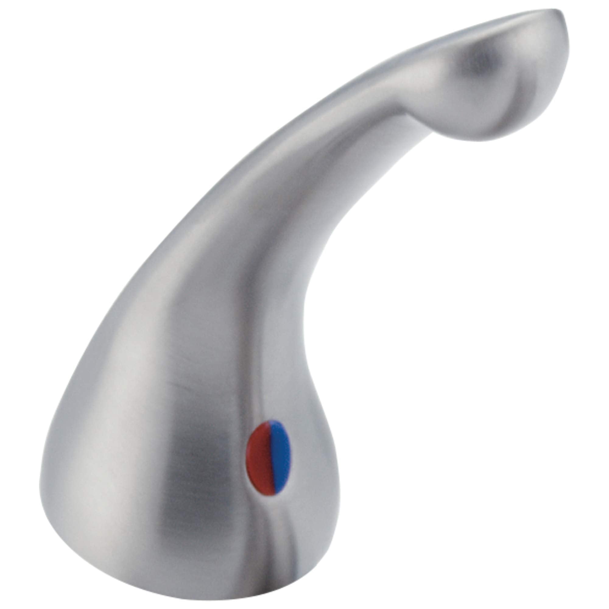 Silver metal lever handle with curved design and red-blue temperature indicator dot.