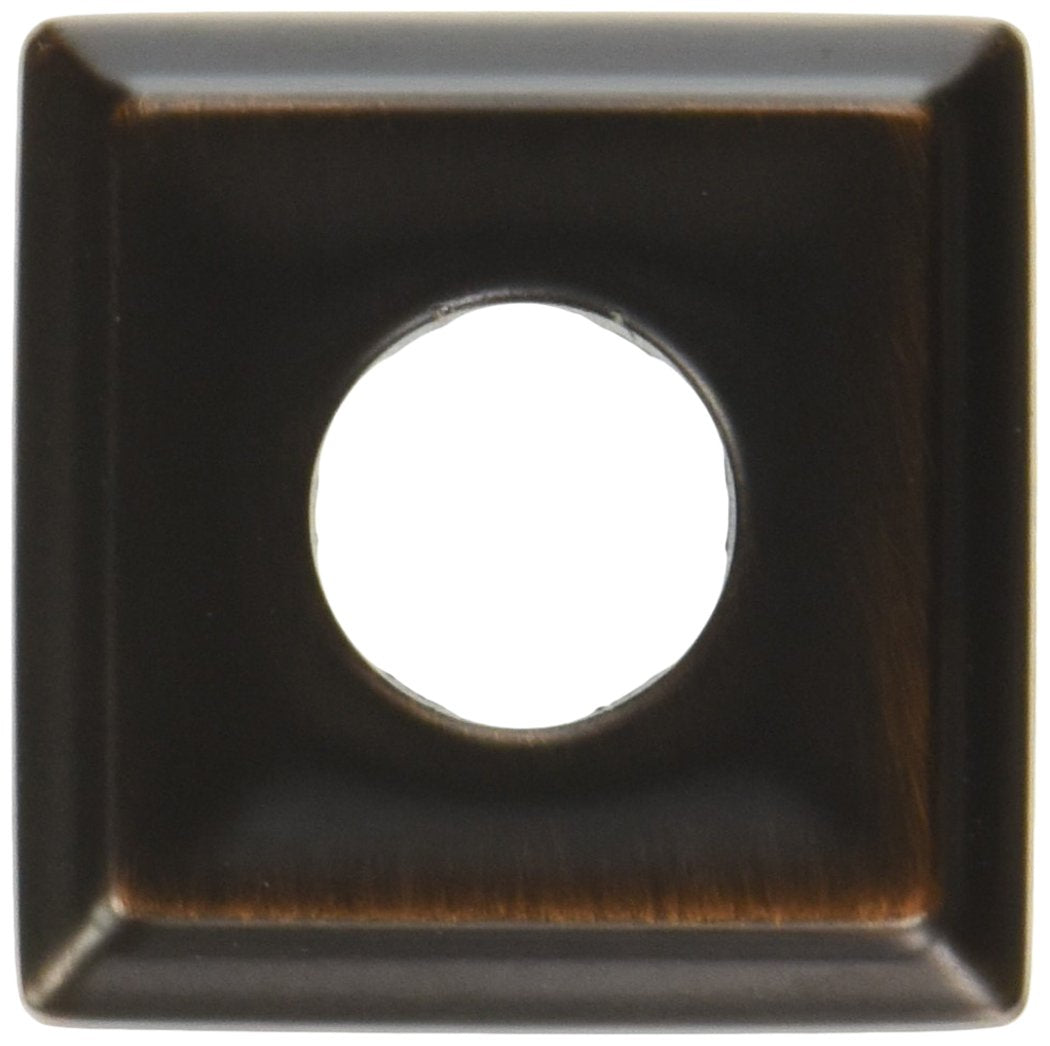 Square shower flange in dark bronze finish with circular center opening.
