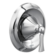 Chrome single-handle shower valve trim with round escutcheon plate and lever handle in polished finish.