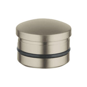 Brushed nickel cylindrical cover cap with black rubber band accent around middle.