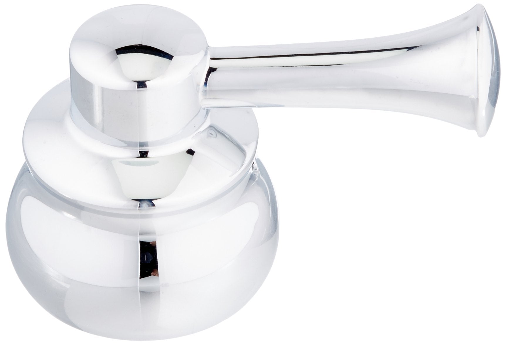 Chrome metal lever handle kit for tub and shower with round escutcheon plates and spout attachment.