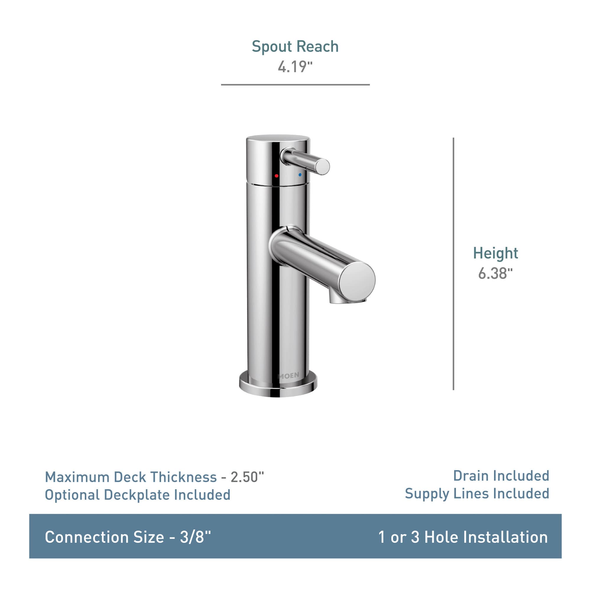 Moen One Handle Modern Bathroom Faucet with Drain Assembly and Optional Deckplate Single Hole Bathroom Sink Faucet in Brushed Gold - 6190BG