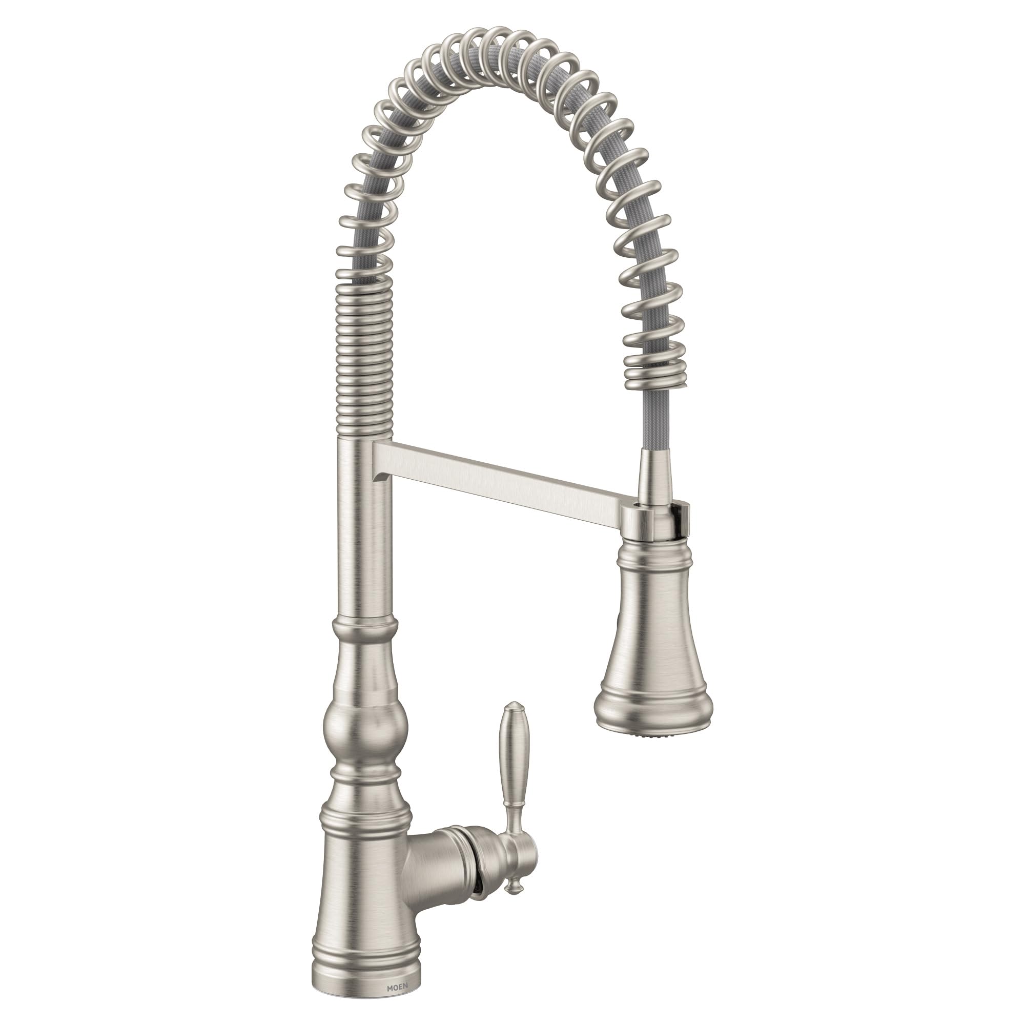 Moen Weymouth Spot Resist Stainless One Handle Pre Rinse Spring Pulldown Kitchen Faucet Traditional Farmhouse Kitchen Sink Faucet with Power Boost in Spot Resist Stainless - S73104SRS