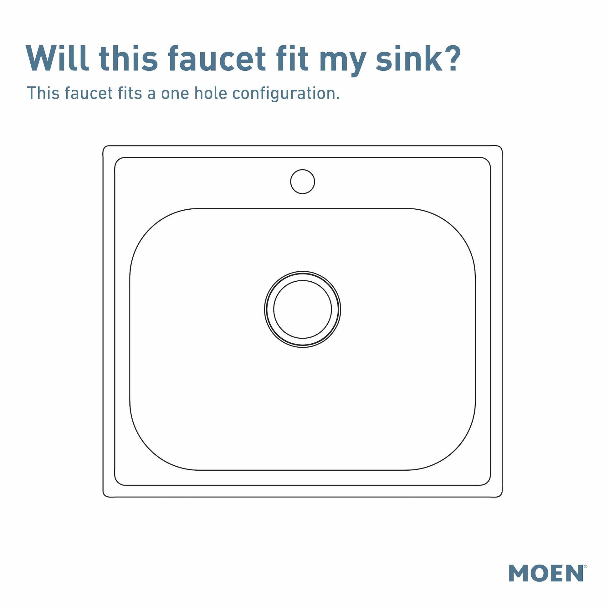 Line drawing diagram showing single-hole faucet configuration on sink basin.