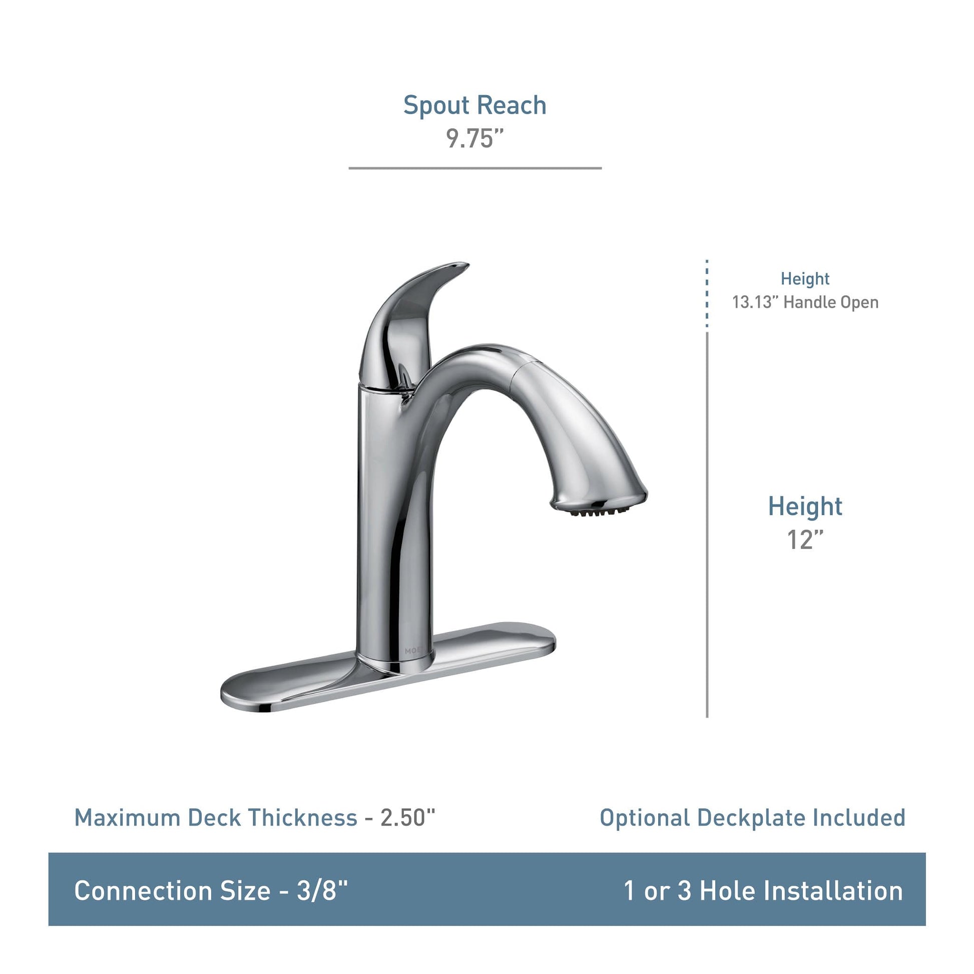 Spot resist stainless steel kitchen faucet with single handle, pullout spray head, and curved spout measuring 9.75 inches rea