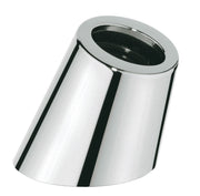 Chrome coupling piece with cylindrical body, black interior ring, and slanted top opening.