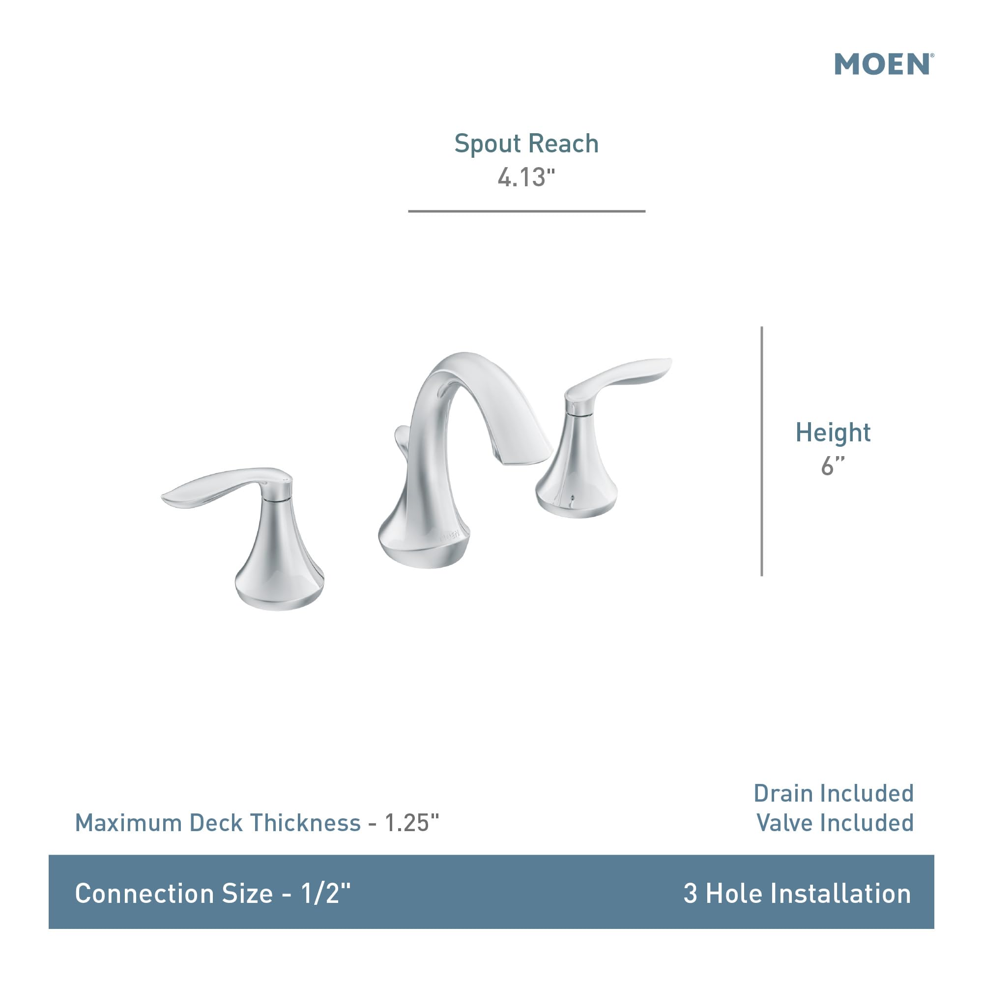 Moen Two Handle High Arc Widespread Bathroom Sink Faucet for 3 Hole Setups with Valve Included in Chrome - TV6420