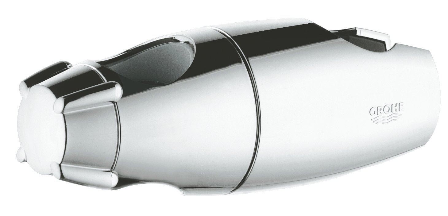 Grohe chrome glide element repair part with black rubber grip and metal mounting brackets.