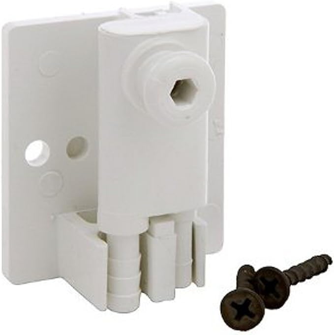 White plastic air gap adapter with mounting bracket and two black screws for installation.