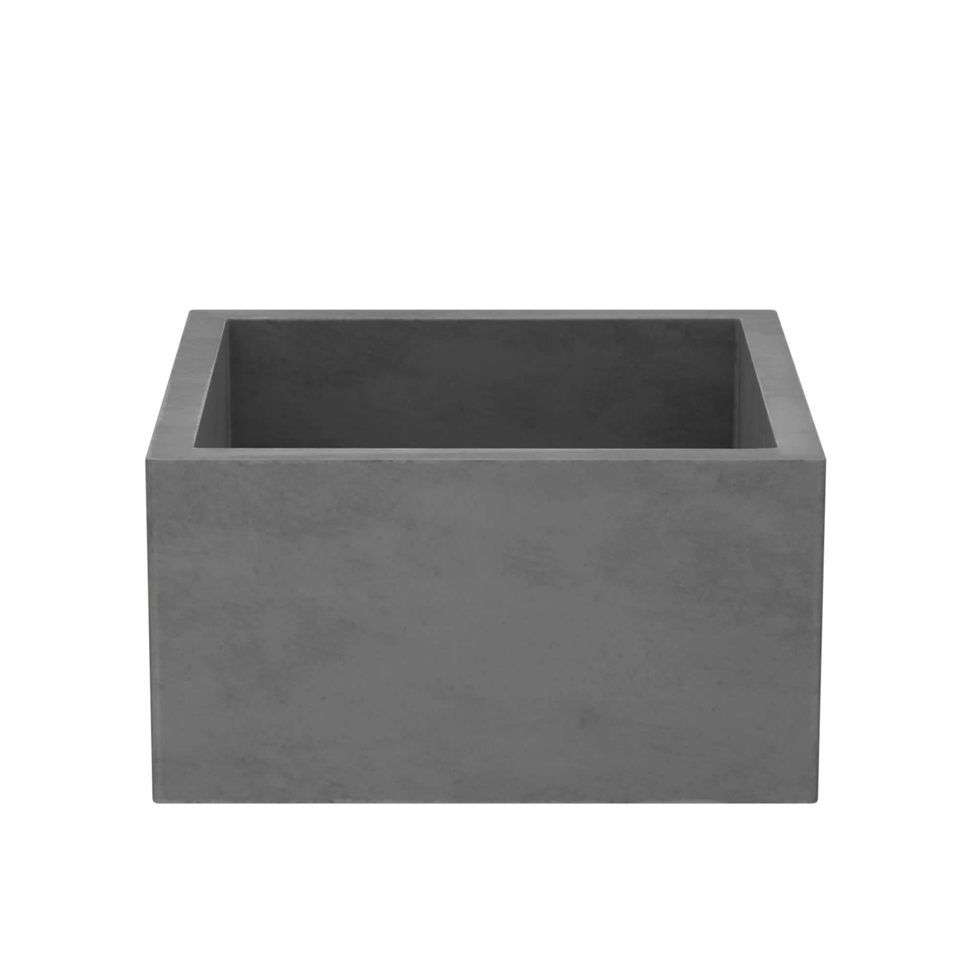 Slate-colored rectangular bar sink with straight sides and open top basin.