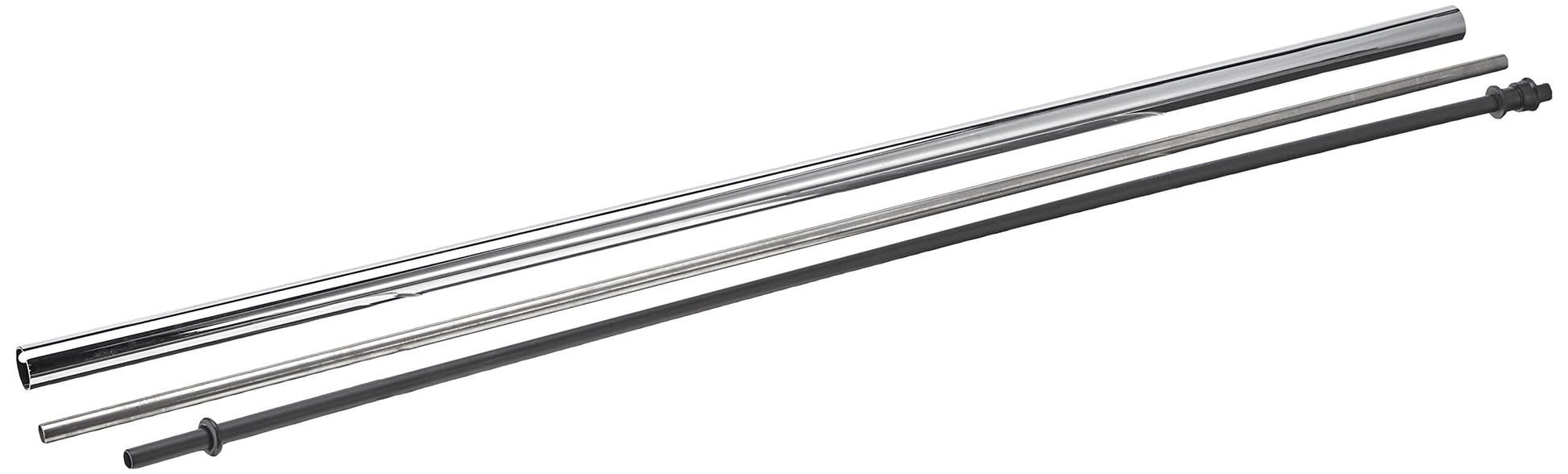 Chrome shower rail with two parallel tubes and mounting brackets on white background.