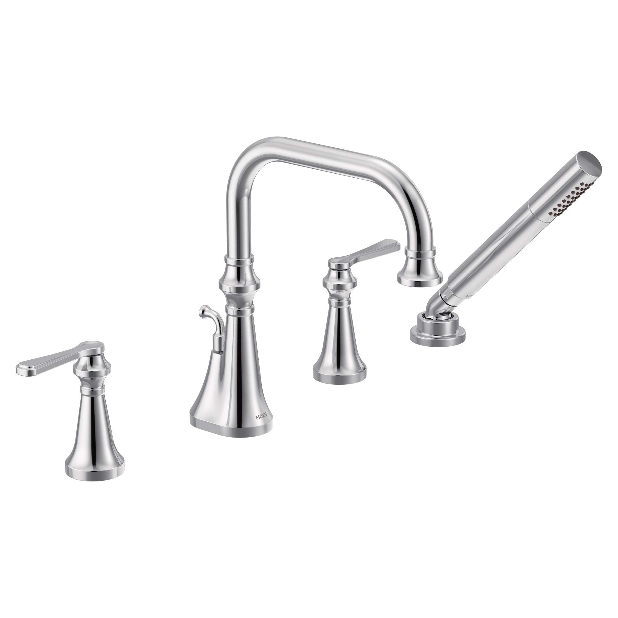 Moen Colinet Two Handle Deck Mount Roman Tub Faucet Trim with Lever Handles and Handshower in Chrome - TS44504